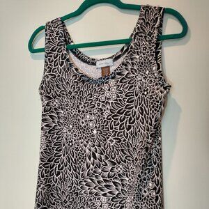Chico's Black and White Floral Tank Top Size M